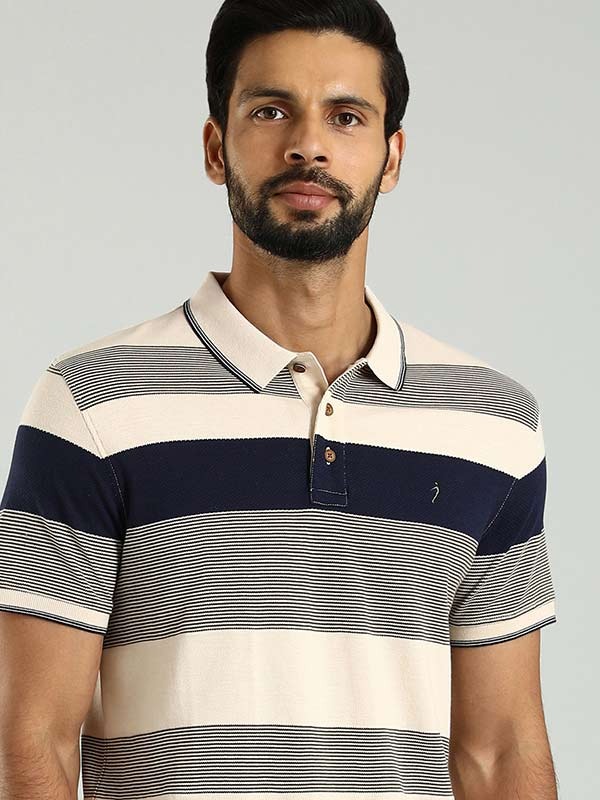 Indian Terrain Men's Half Sleeve Regular Fit Beige Polo T-Shirt